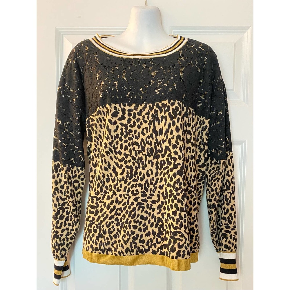 Hilary Radley for Katherine Barclay Sweater Lace Leopard Large